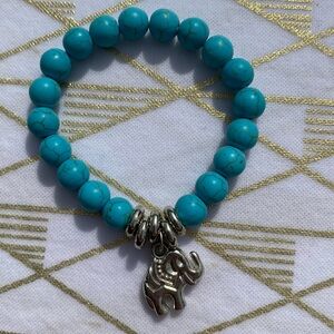 Tibetan Style Turquoise Elephant Stretch Bead Bracelet / One Size